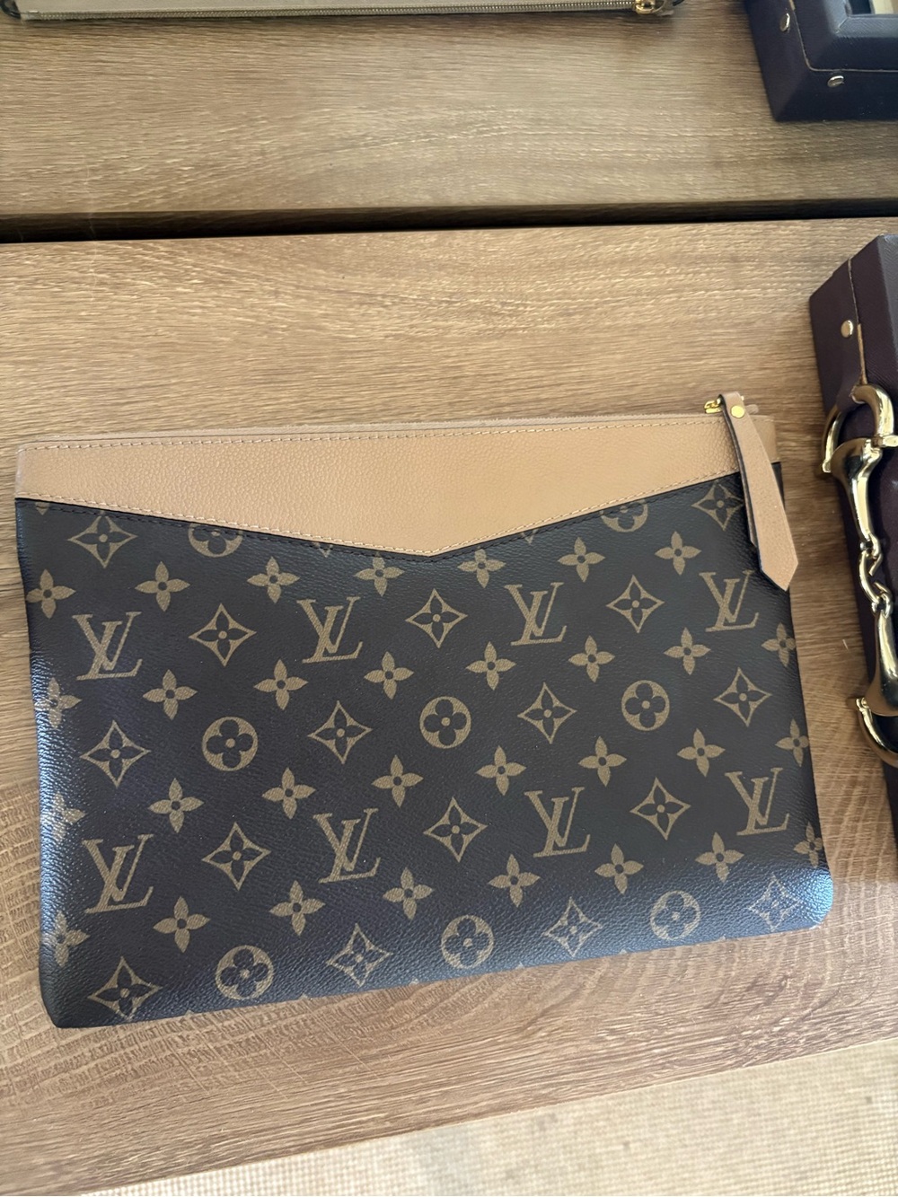 Louis Vuitton Monogram Clutch with Tan Trim